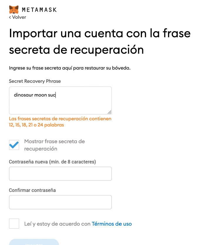 importar a Metamask